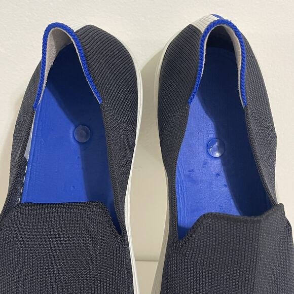 Rothy's The Original Slip On Sneaker Size 9 Black Blue Ankle Stripe Washable - Picture 9 of 16